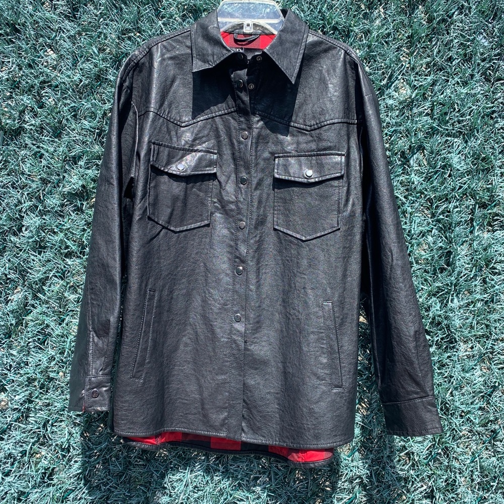 Black leather snap down shirt